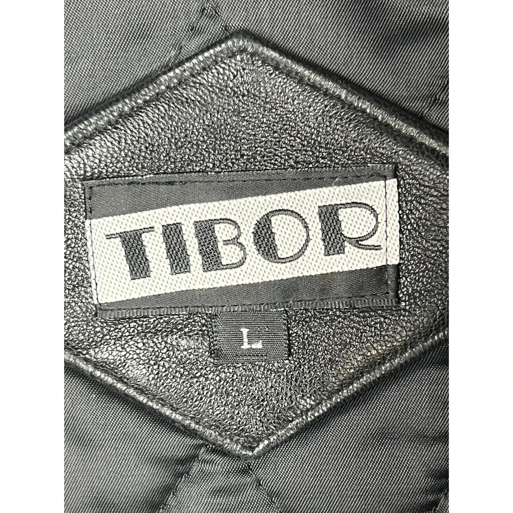 Tibor Mens Vintage Black Leather Car Coat Zip Out Thermal Lining Large
